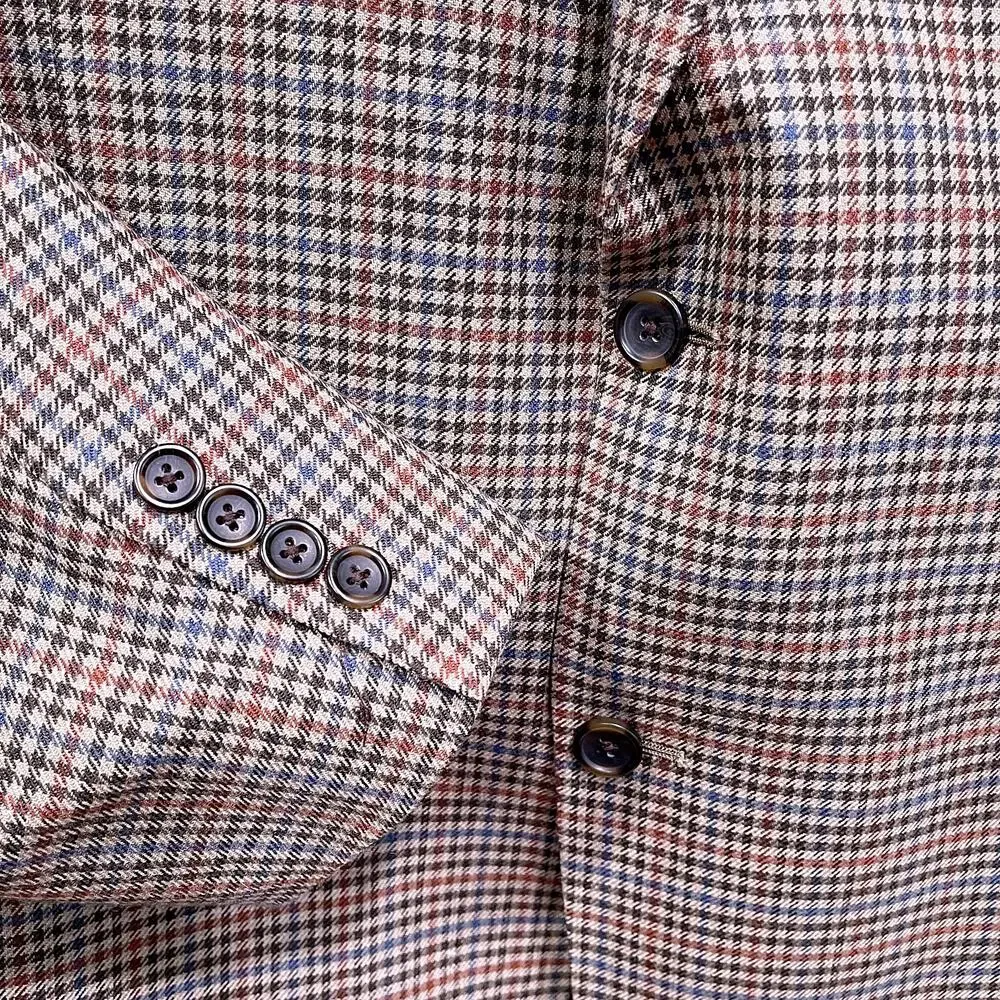 Saville Row London Wool Tweed Sport Coat Brown Houndstooth Check Mens 46R